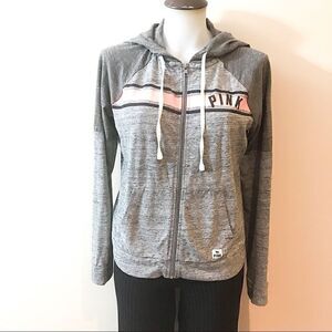 Victoria’s Secret Grey Raglan Pink Hoodie With Front Pouch Pocket 🌻